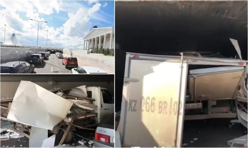 «Фургон разбился в хлам»: Газели снесло крышу мостом в Астане