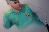 Костанайский художник нарисовал звезду футбола Нурбола Жумаскалиева, после чего изображение было напечатано на баннере
