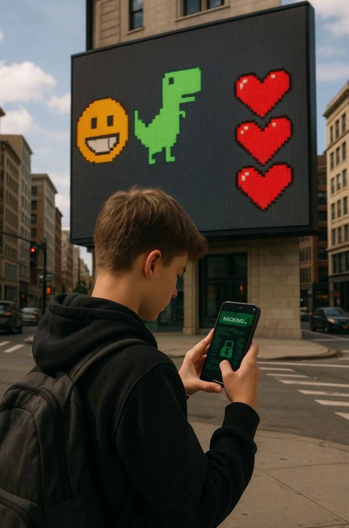 Подросток из Костаная взломал LED-экран и показал на нем мемы